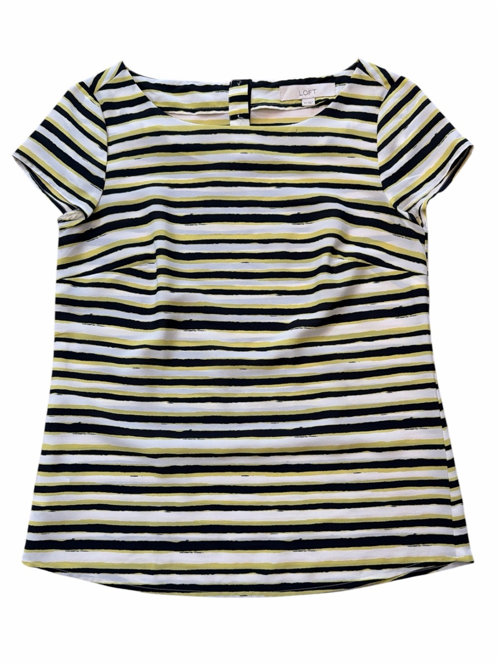 LOFT Women's Short Sleeve Striped Boatneck Top in Black, White & Yellow